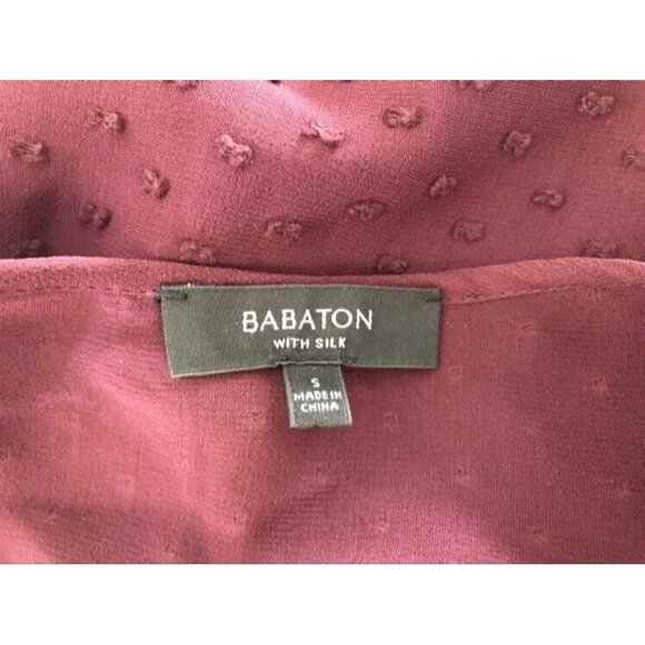 ARITZIA BABATON Augustus Silk Blend Top Blouse Size Small Burgundy Swiss Dots - Picture 7 of 9